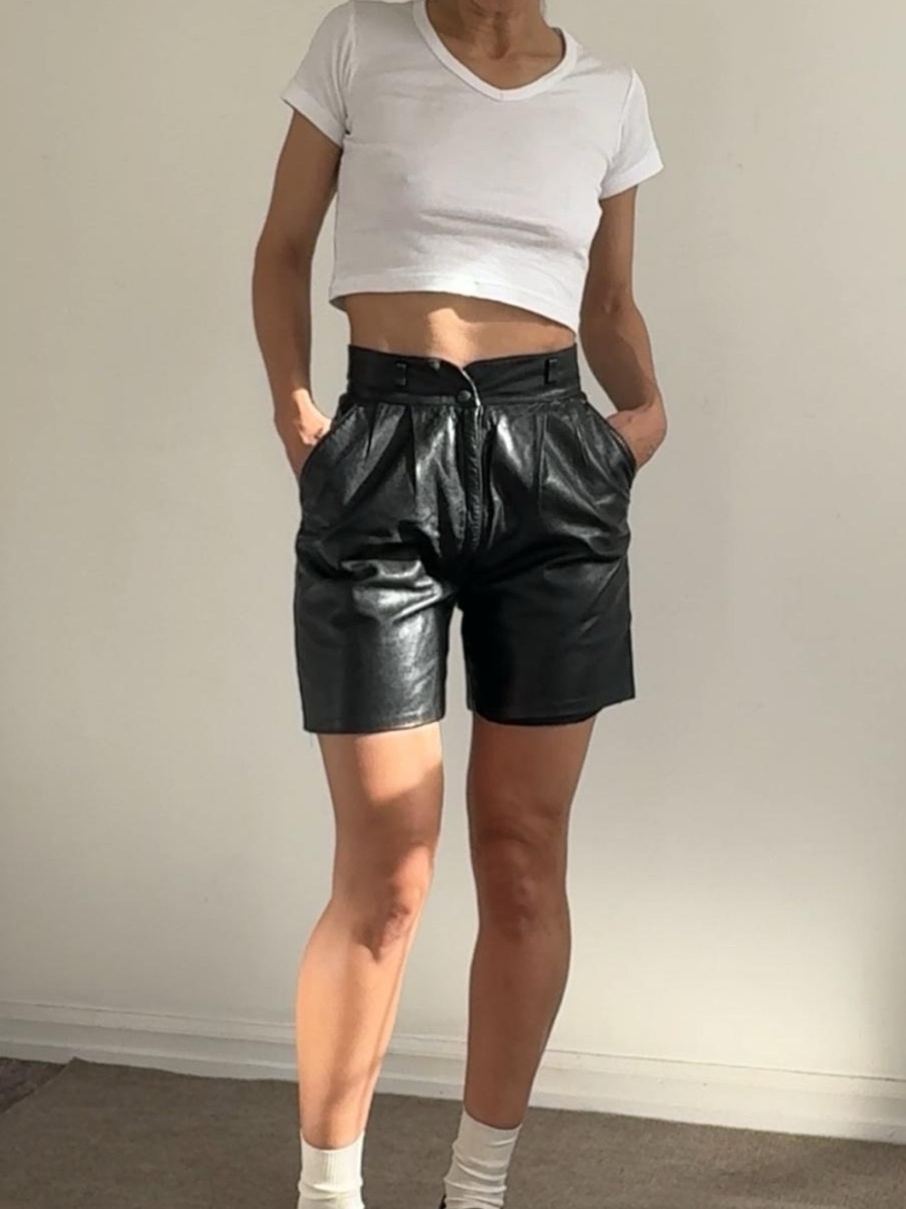 High Waist Vintage Leather Shorts